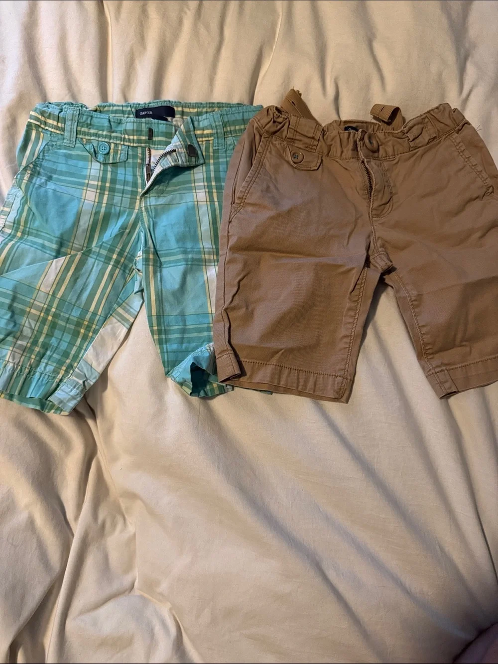 Size 6 kids Cotton Plaid Shorts & Khaki Shorts - Turquoise Plaid and Brown